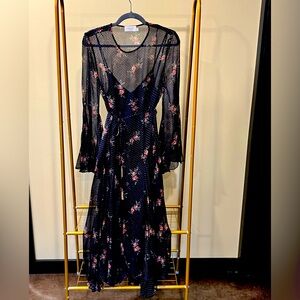 Zimmermann Black Floral Sheer Dress with Fluttering Sleeves & Bottom